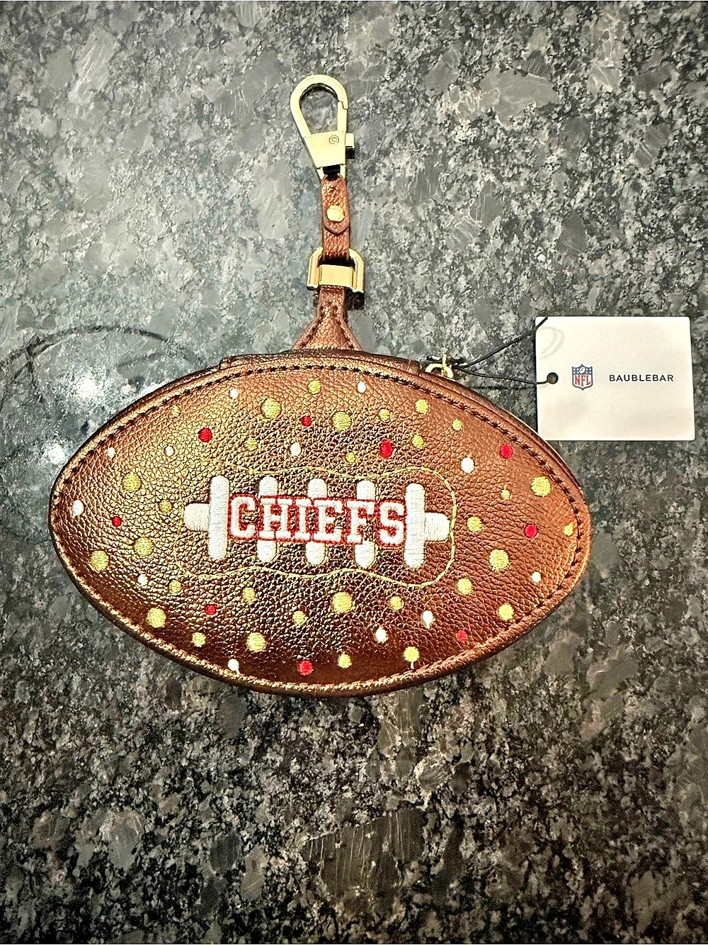Baublebar Kansas City Chiefs NFL Football Zip Bag Charm Brown & Gold